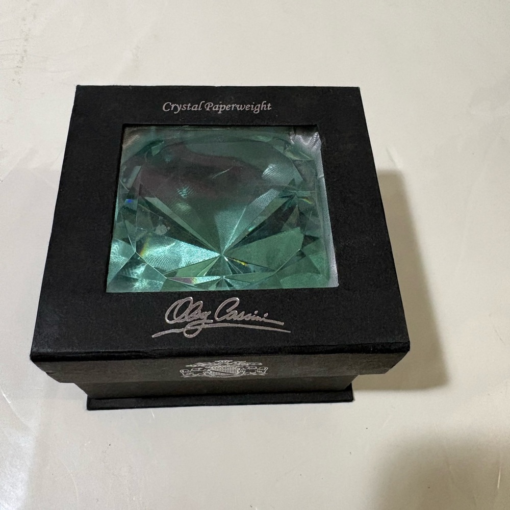 Oleg Cassini Green Crystal Paperweight